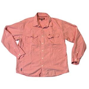 Simms mens L Large pink solid 100% cotton button up outdoor fishing shirt EUC
